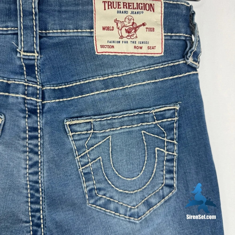 1237 NWT True Religion Riley Knee Length Bermuda Jean Shorts - W24 - Medium Wash